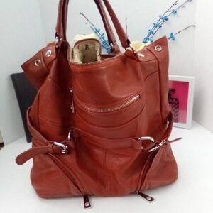 Chocolat Blu Handbag Size Large Leather Satchel Auburn Orange Color.